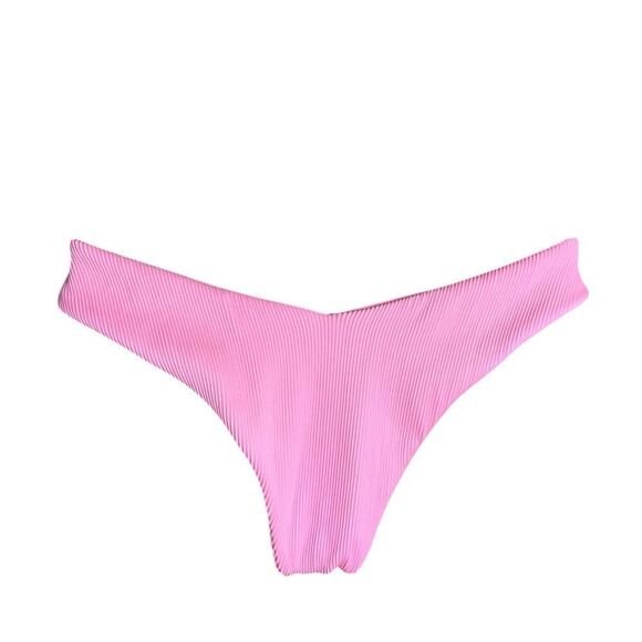 Kulani Kinis Ribbed Taffy Pink Cheeky V Style Bikini 2 Piece Set Swimsuit - Picture 7 of 10